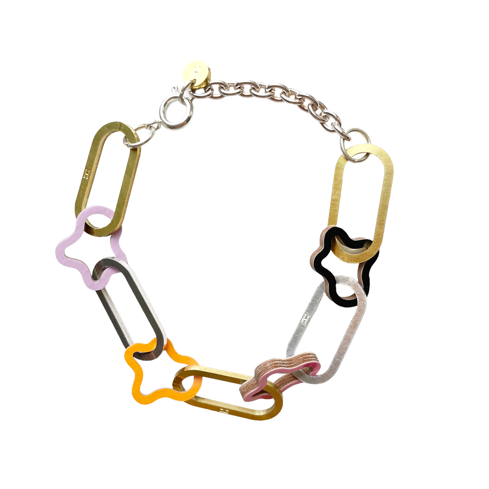 Cloud Chain • Bracelet (armband), silver, brass + wood