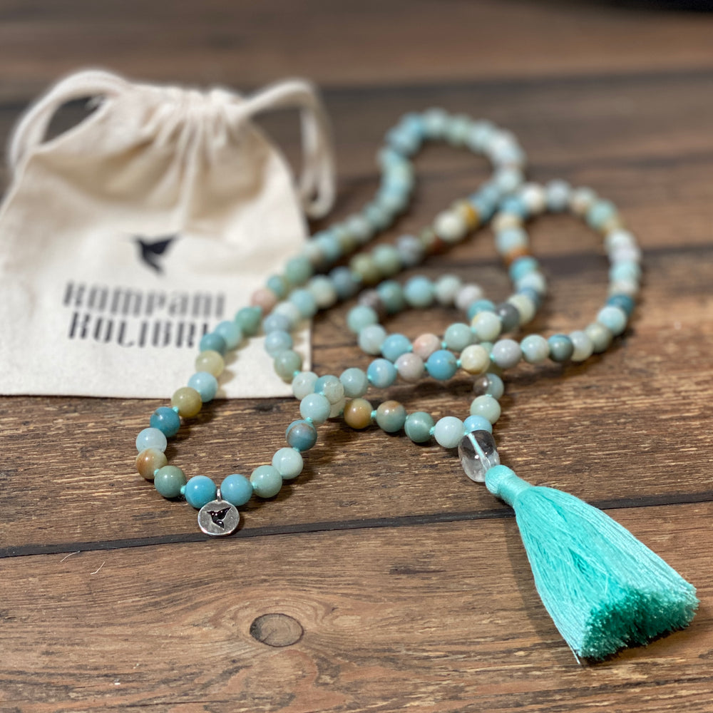 Amazonite Multi + Clear Quartz Mala